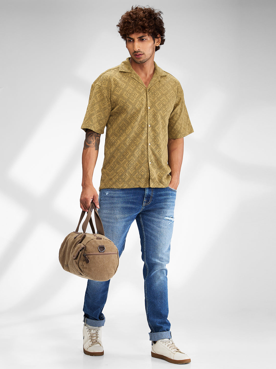 Spykar Brown Half Sleeves Cotton Relaxed Fit Solid Shirt For Men