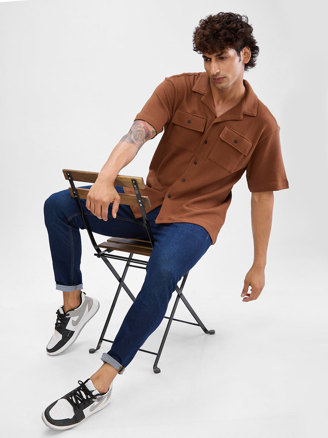 Spykar Bison Brown Cotton Half Sleeve Cuban Collar Shirt For Men