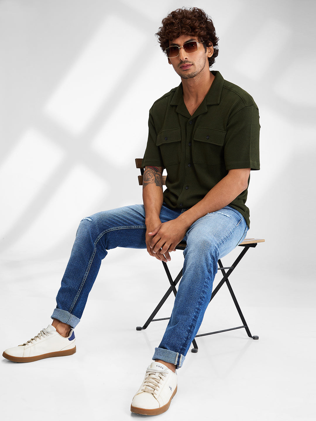 Spykar Green Half Sleeves Cotton Relaxed Fit Solid Shirt For Men