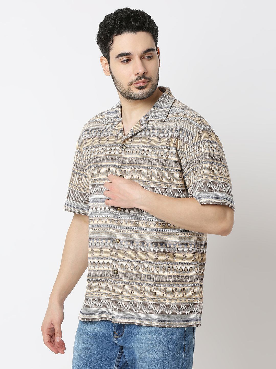 Spykar Beige Cotton Relaxed Fit Shirts For Men