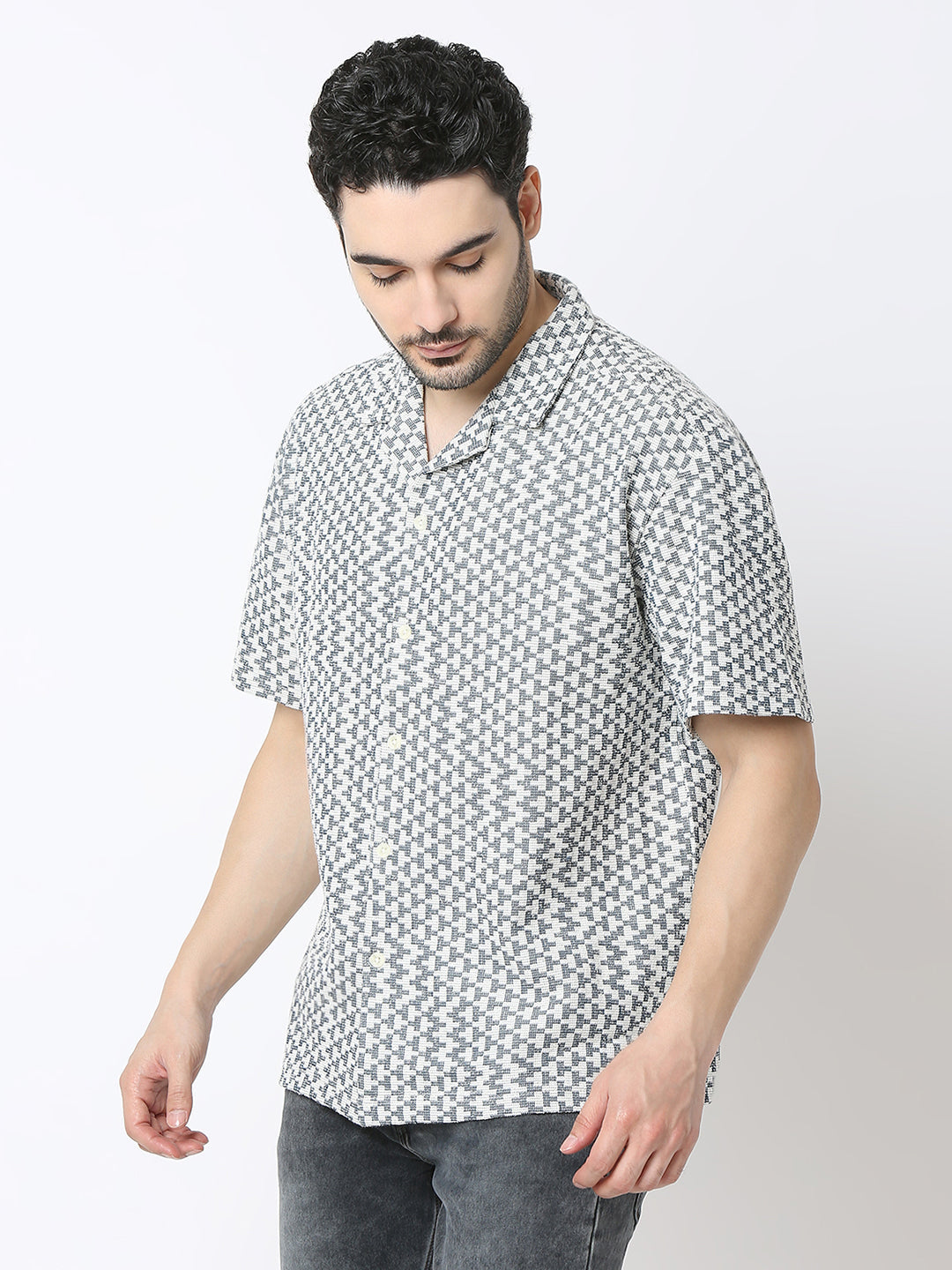 Spykar White Cotton Relaxed Fit Shirts For Men