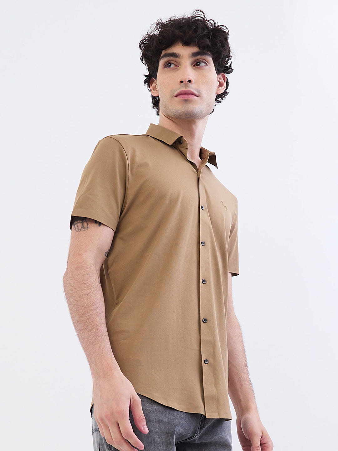Spykar Taupe Beige Slim Fit Casual Shirts For Men