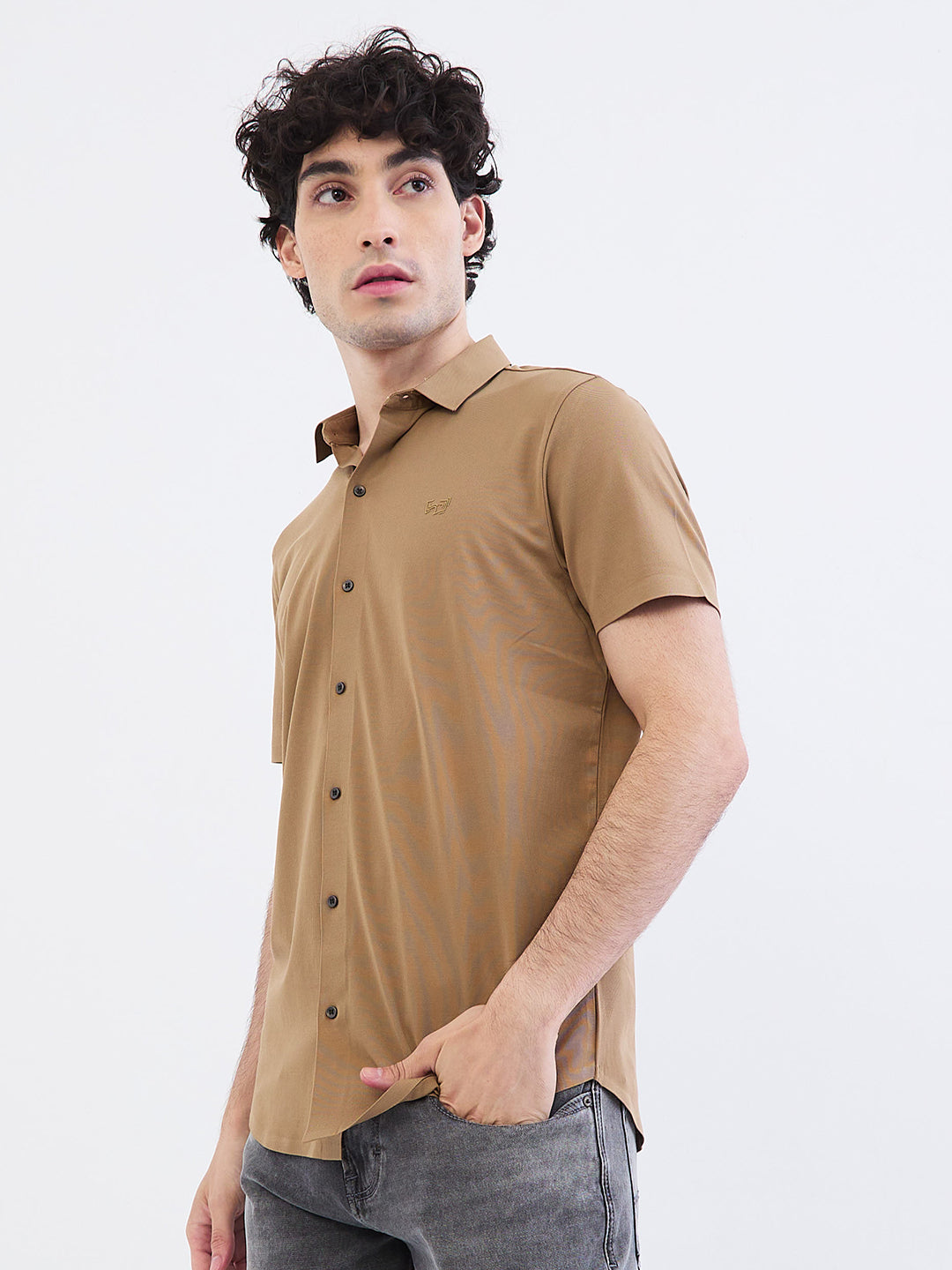 Spykar Taupe Beige Slim Fit Casual Shirts For Men
