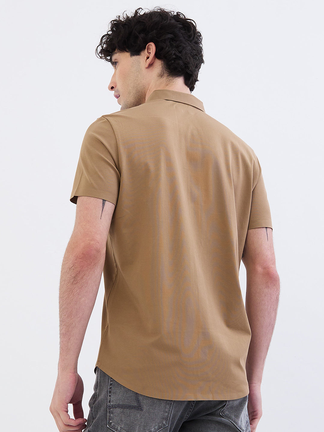 Spykar Taupe Beige Slim Fit Casual Shirts For Men