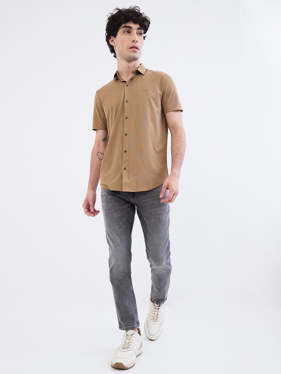 Spykar Taupe Beige Slim Fit Casual Shirts For Men