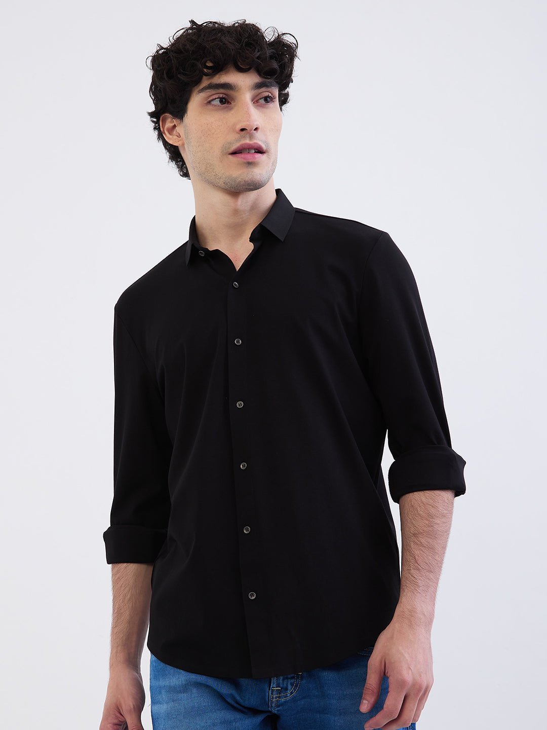 Spykar Black Slim Fit Casual Shirts For Men