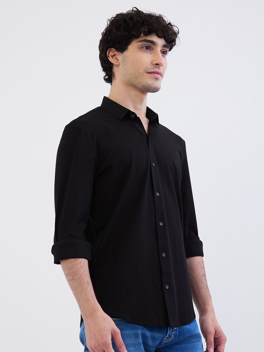 Spykar Black Slim Fit Casual Shirts For Men
