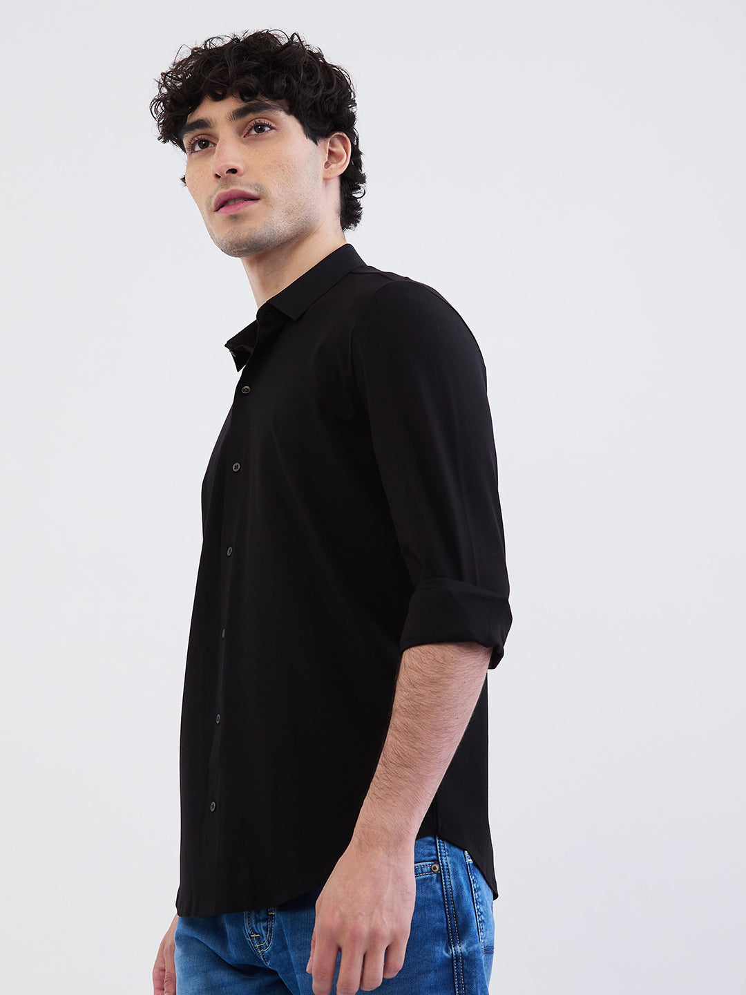 Spykar Black Slim Fit Casual Shirts For Men