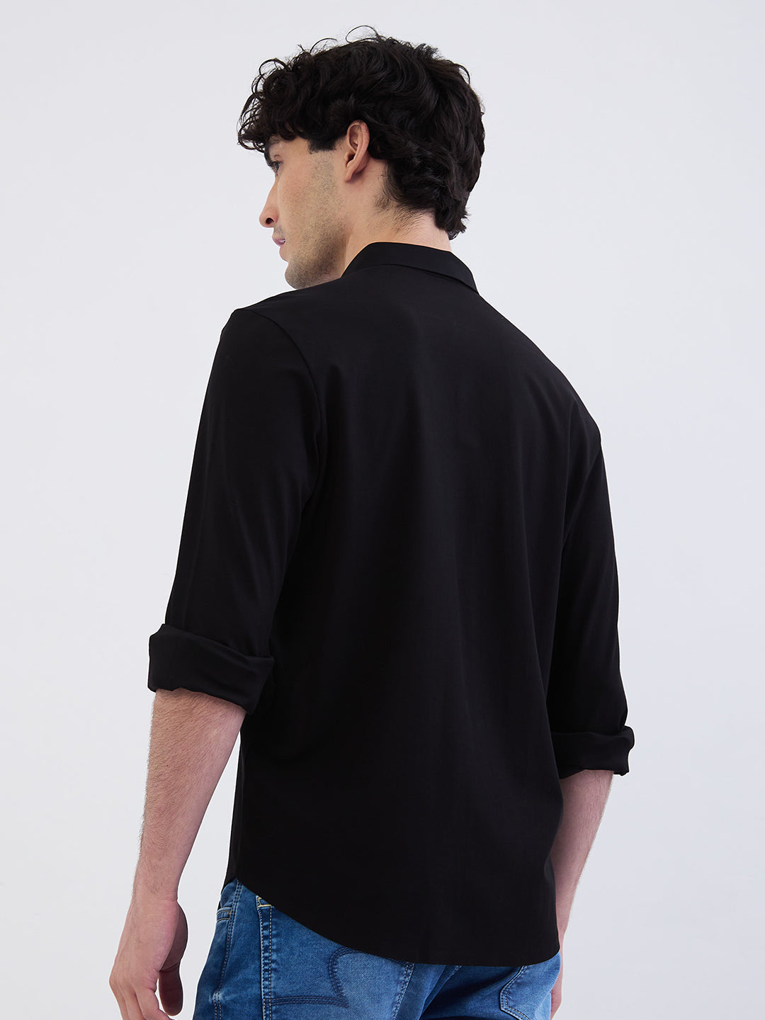 Spykar Black Slim Fit Casual Shirts For Men