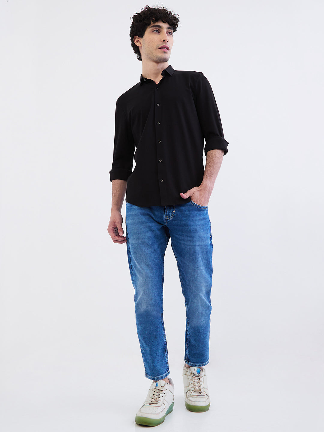 Spykar Black Slim Fit Casual Shirts For Men