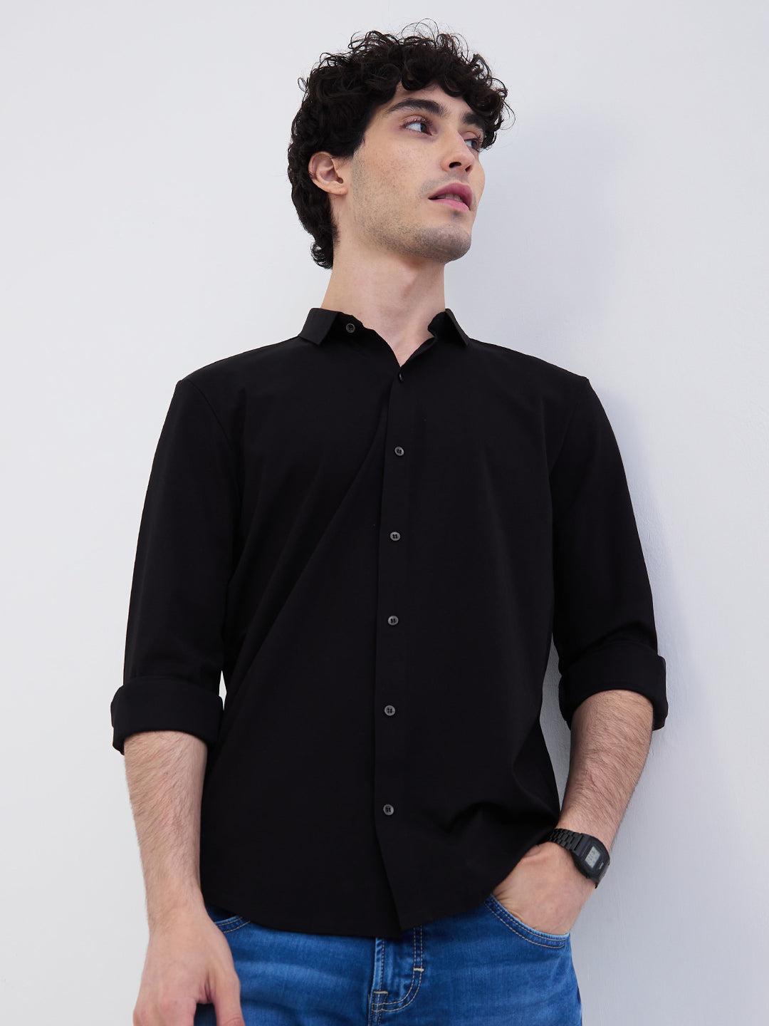 Spykar Black Slim Fit Casual Shirts For Men