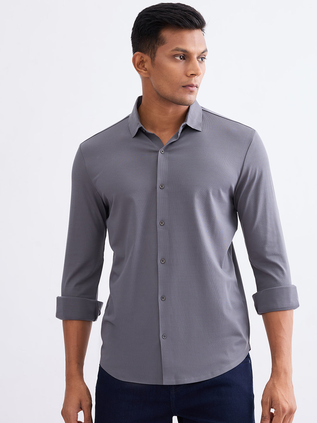 Spykar Slate Grey Slim Fit Casual Shirts For Men