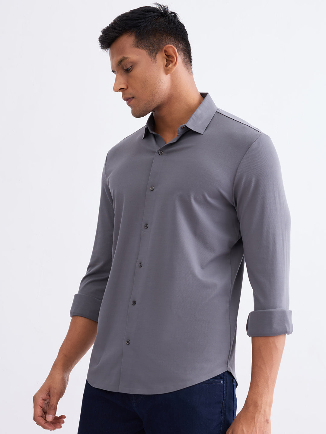 Spykar Slate Grey Slim Fit Casual Shirts For Men