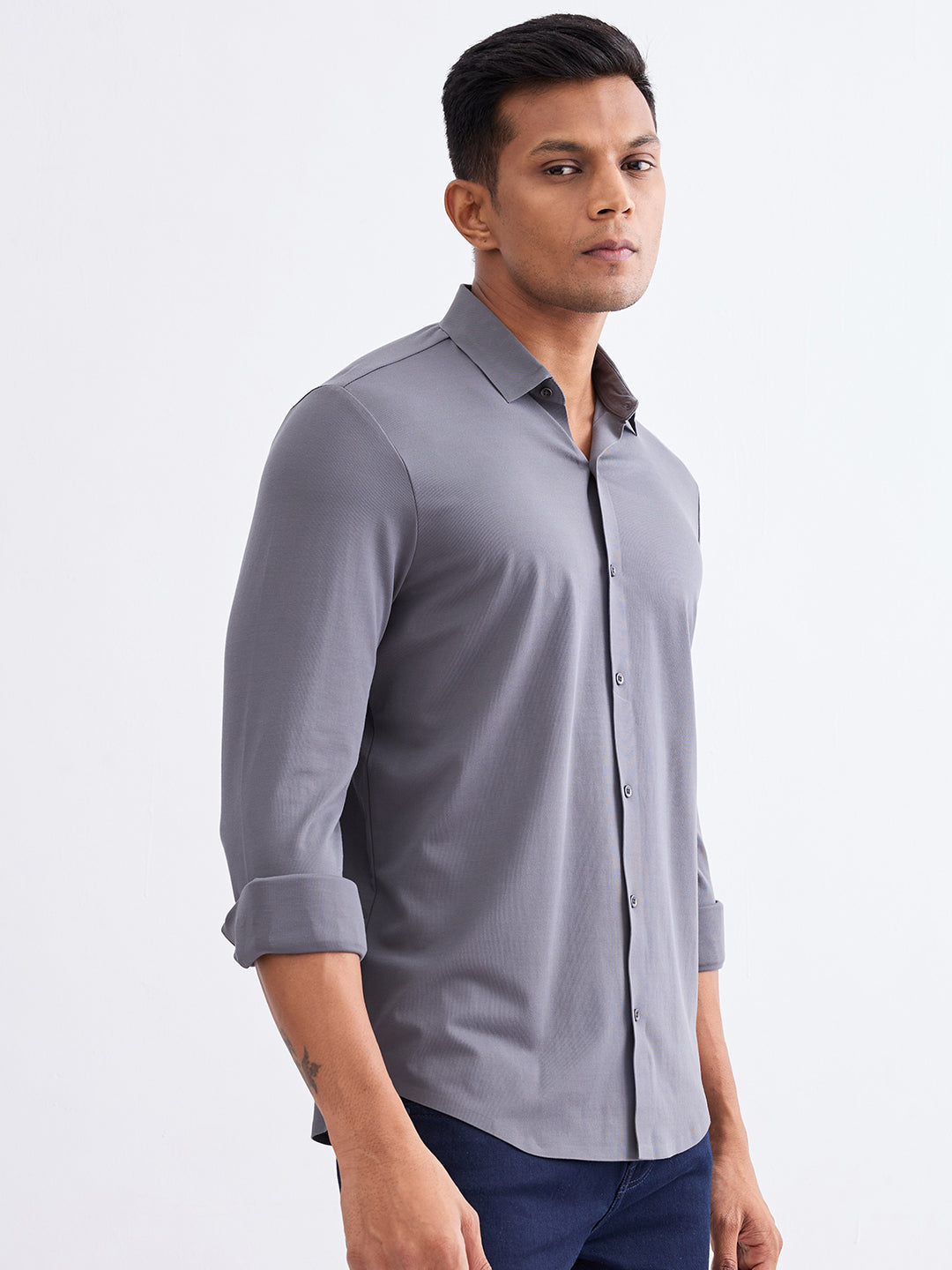 Spykar Slate Grey Slim Fit Casual Shirts For Men