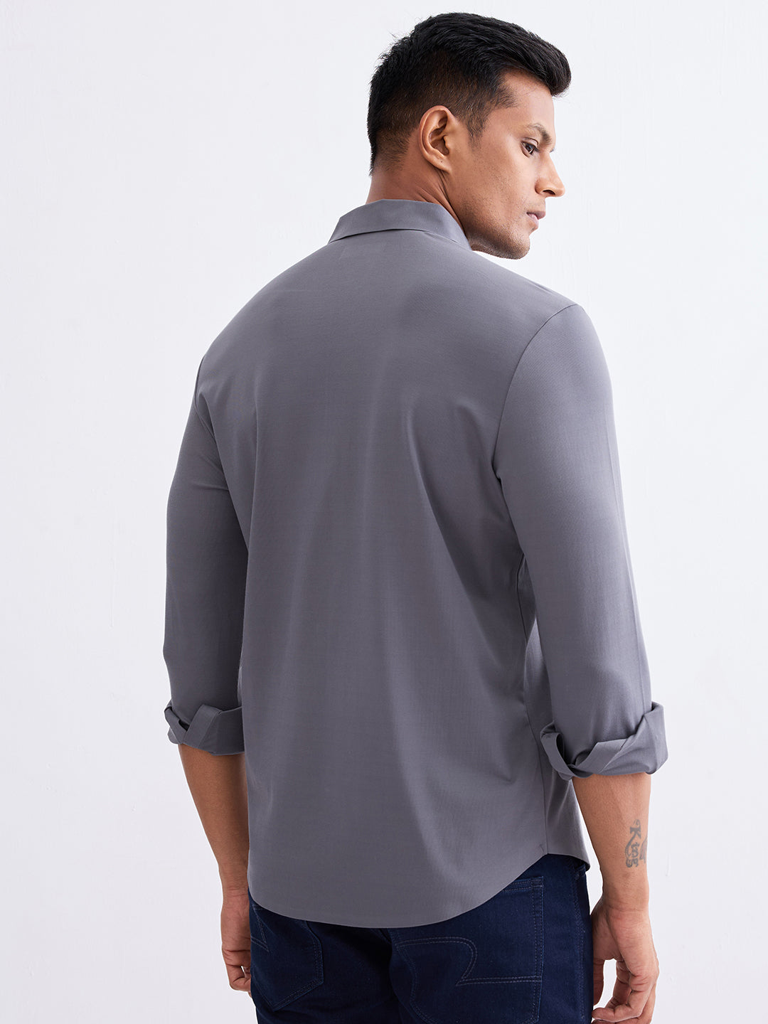 Spykar Slate Grey Slim Fit Casual Shirts For Men