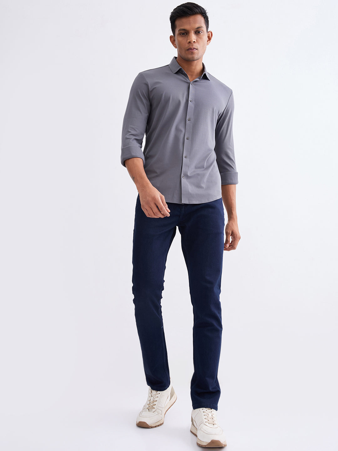 Spykar Slate Grey Slim Fit Casual Shirts For Men