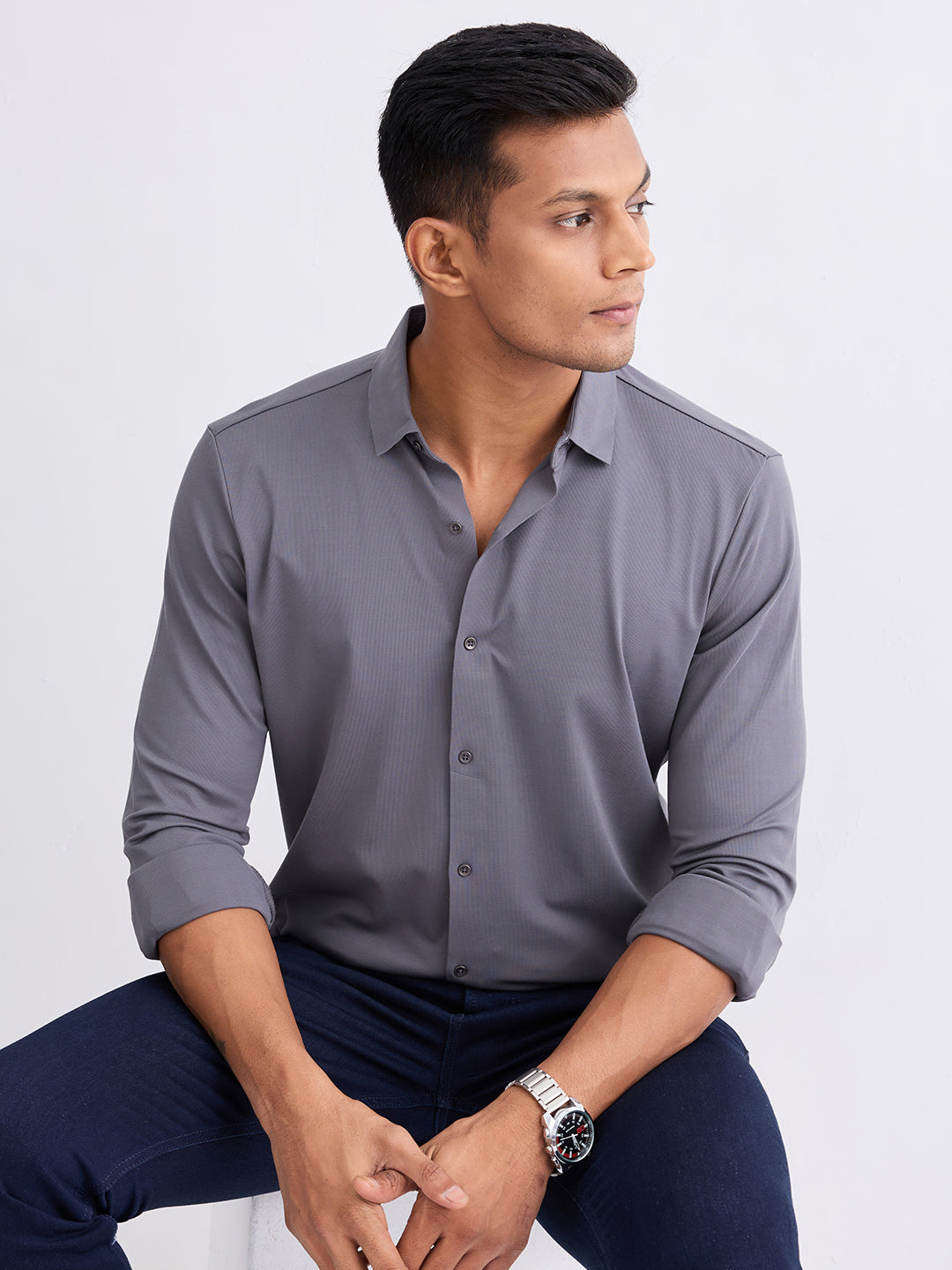 Spykar Slate Grey Slim Fit Casual Shirts For Men