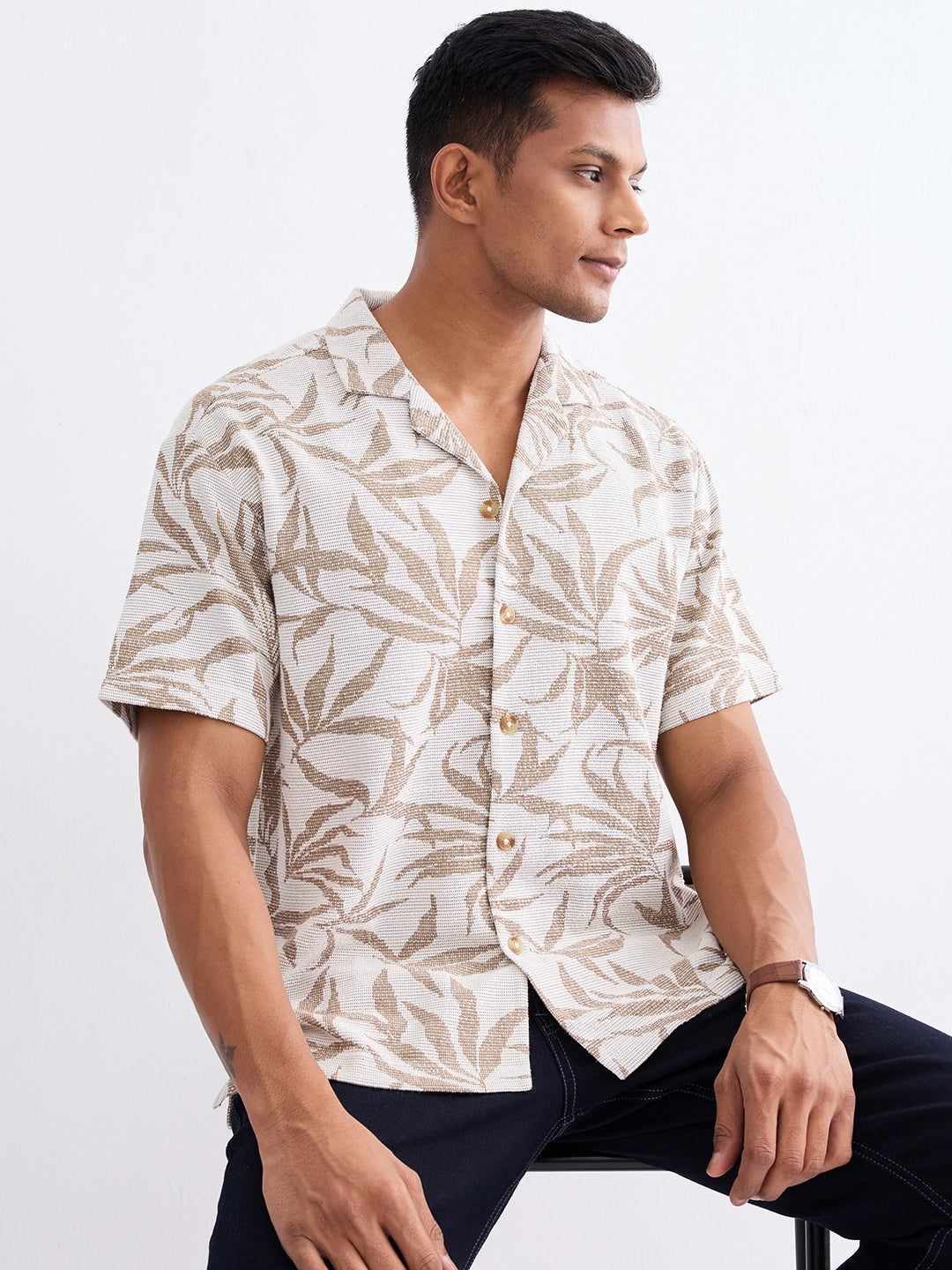 Spykar Taupe Beige Relaxed Fit Casual Shirts For Men