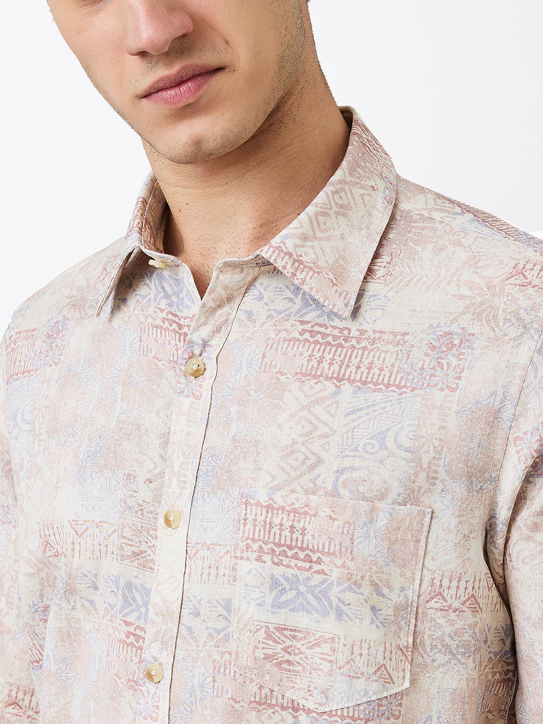 Spykar White Slim Fit Printed Full Sleeve Shirt For Men