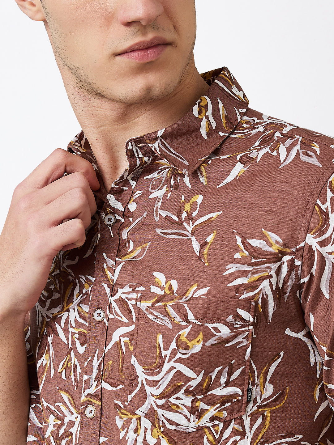 Men Shirt Print Brown Slim Fit