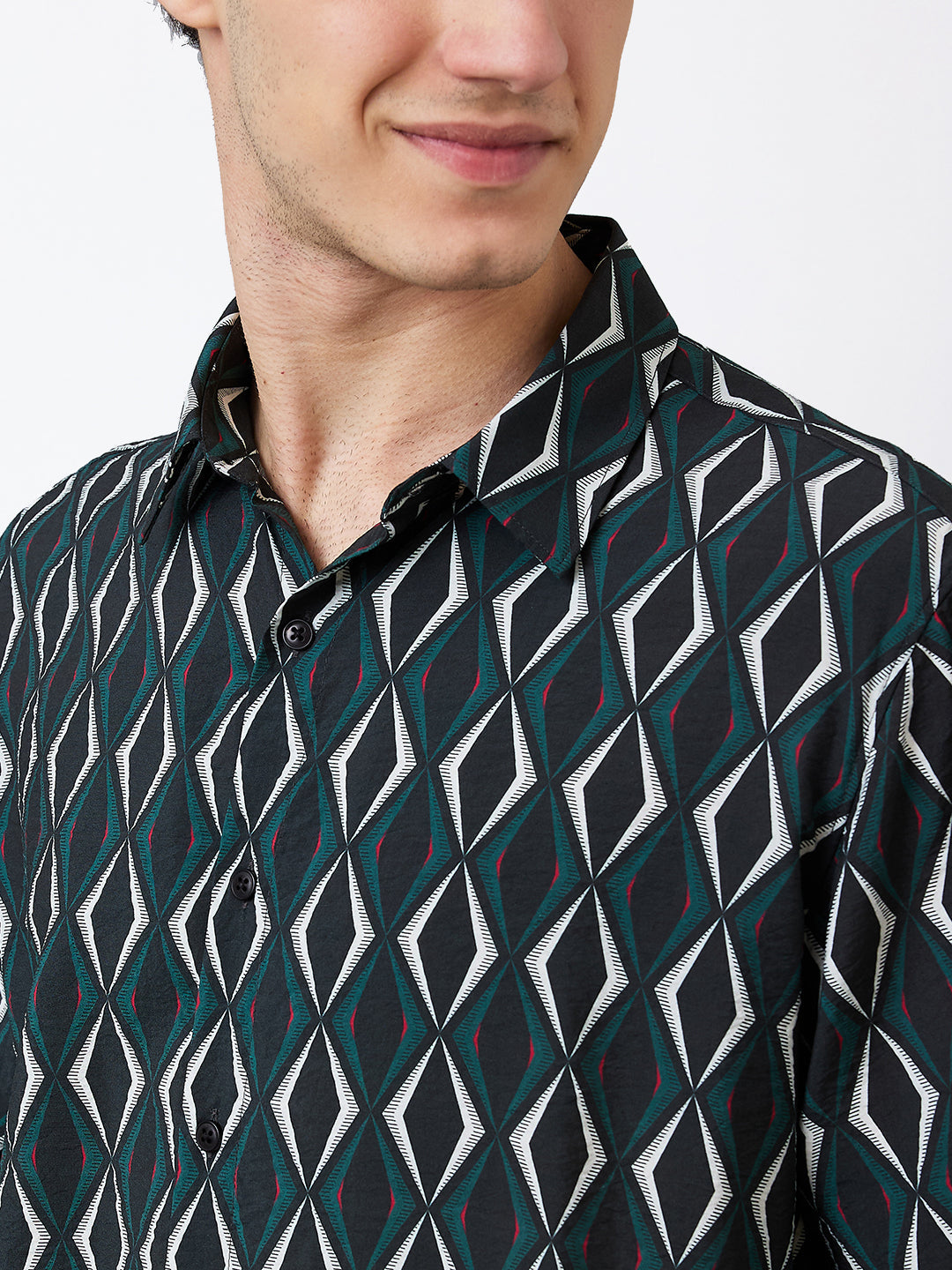 Spykar Green Slim Fit Printed Full Sleeve Shirt For Men