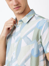 Men Shirt Print Green Slim Fit