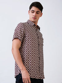 Men Shirt Print Red Slim Fit