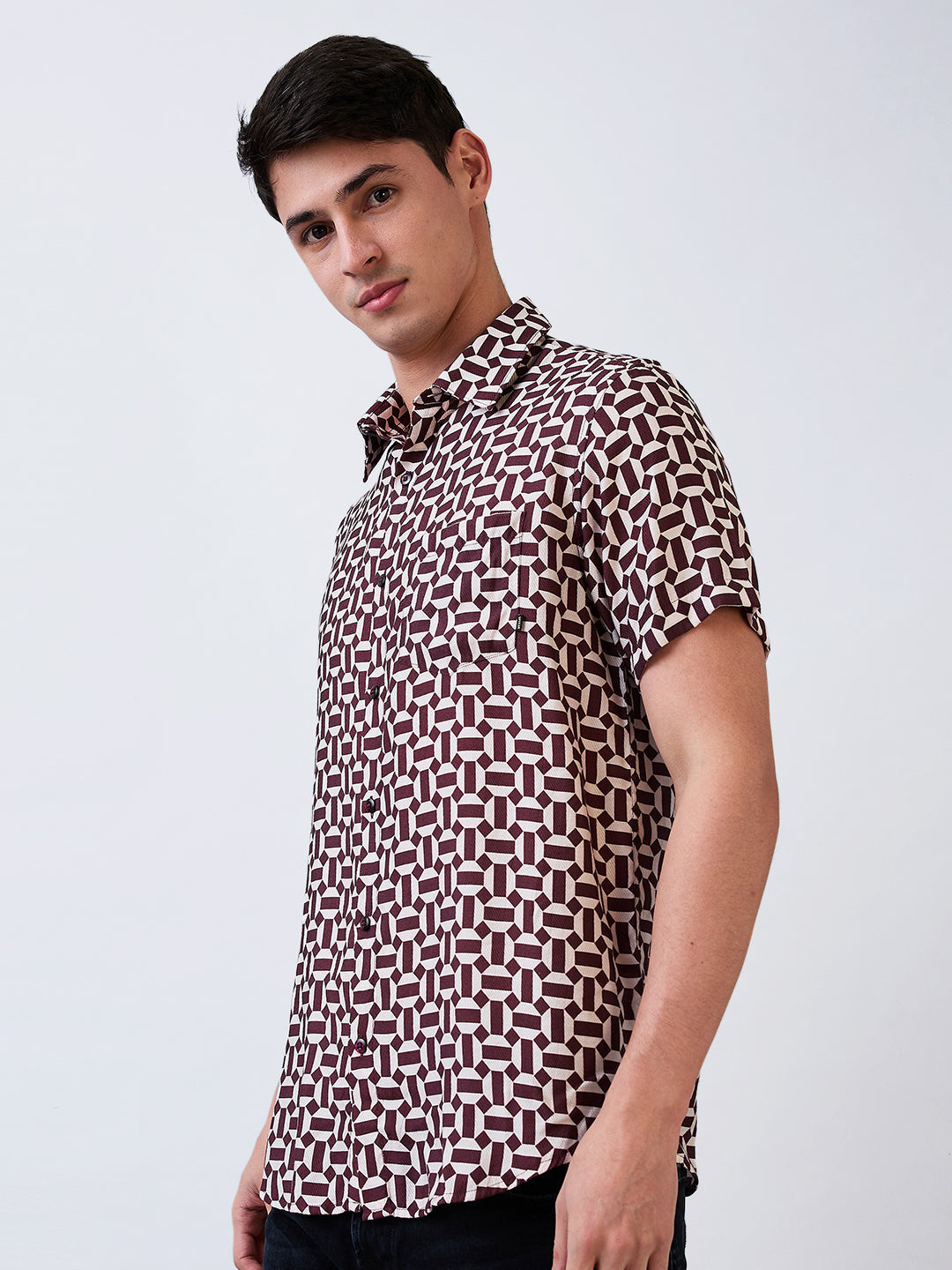 Spykar Red Slim Fit Printed Half Sleeve Shirt For Men