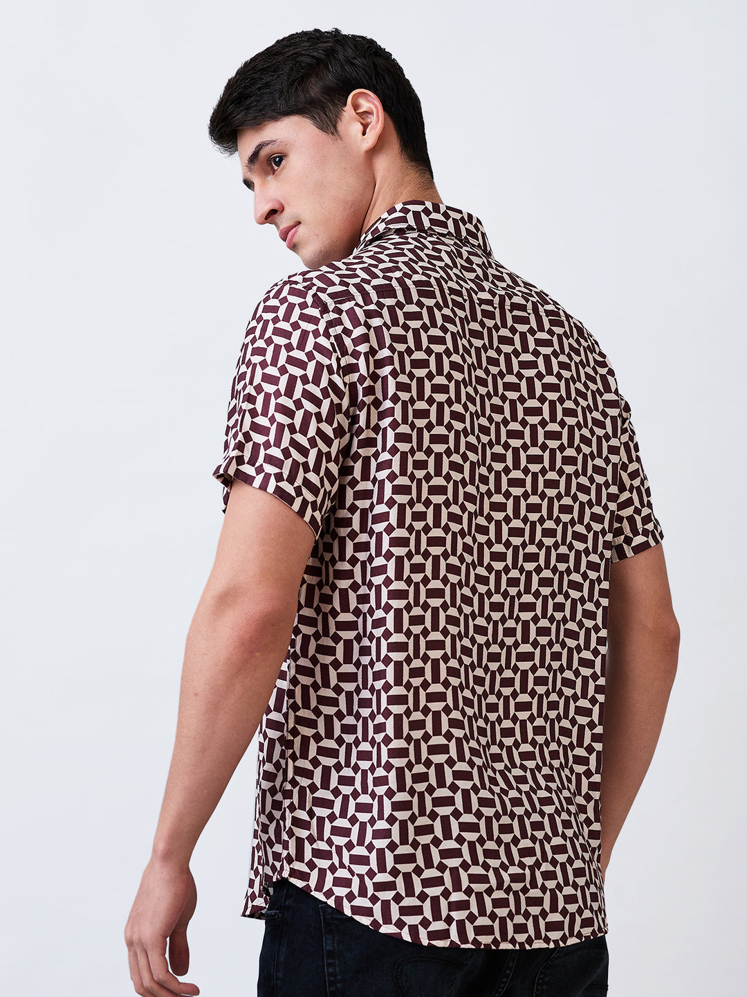 Men Shirt Print Red Slim Fit