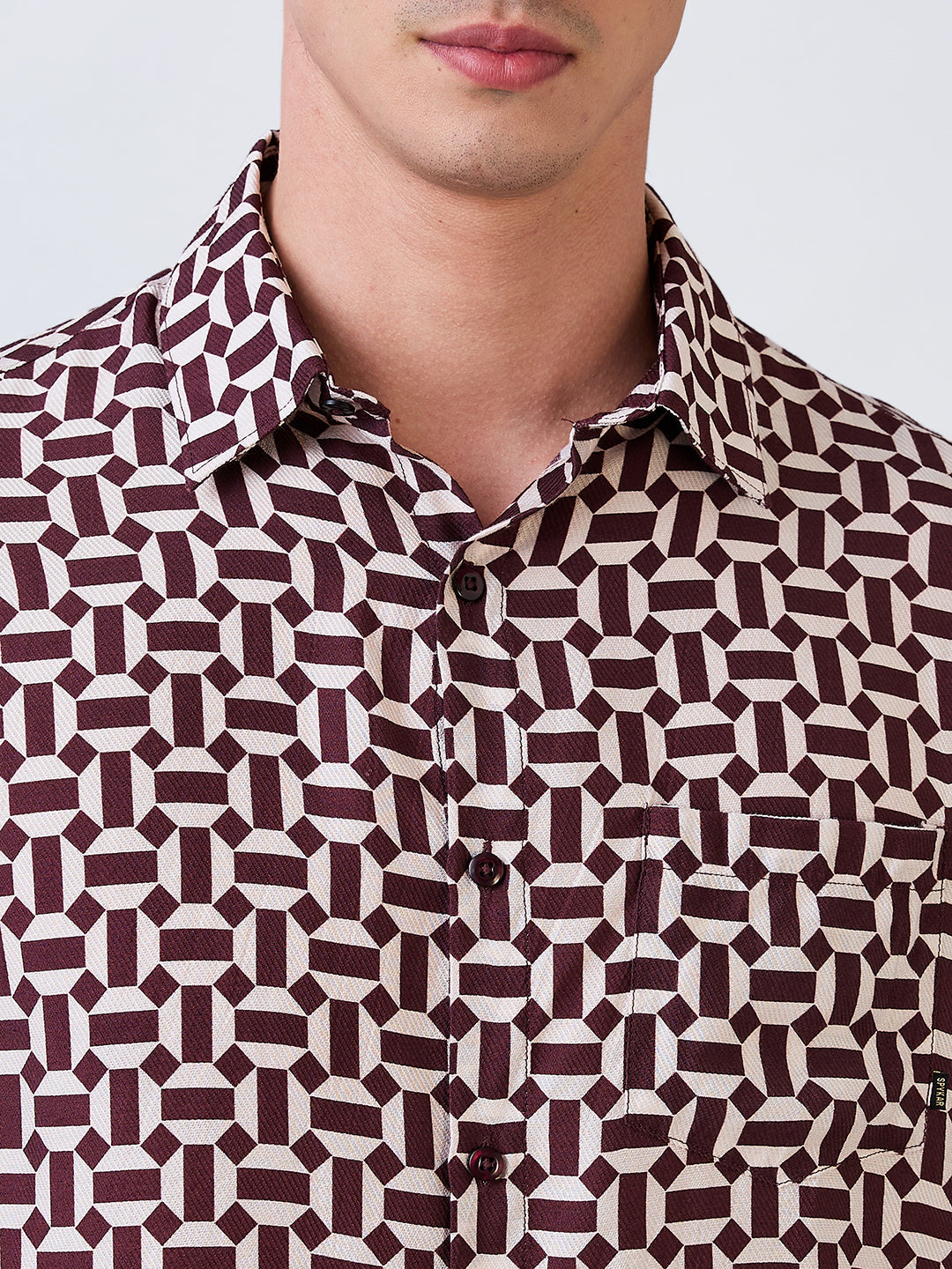 Spykar Red Slim Fit Printed Half Sleeve Shirt For Men