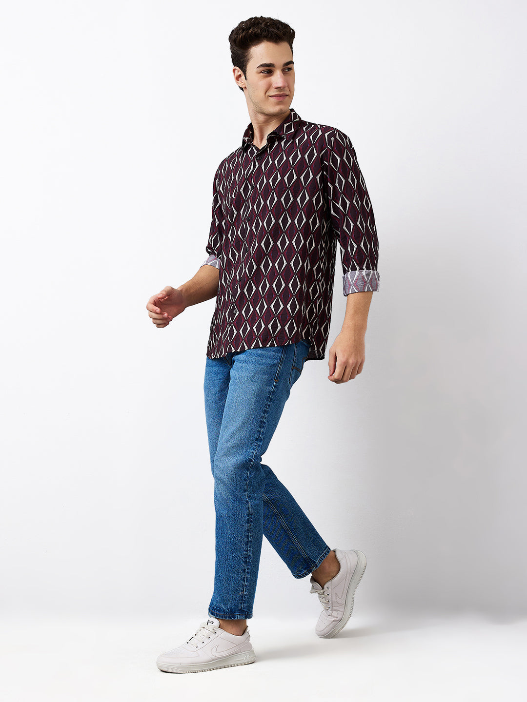 Spykar Red Slim Fit Printed Full Sleeve Shirt For Men