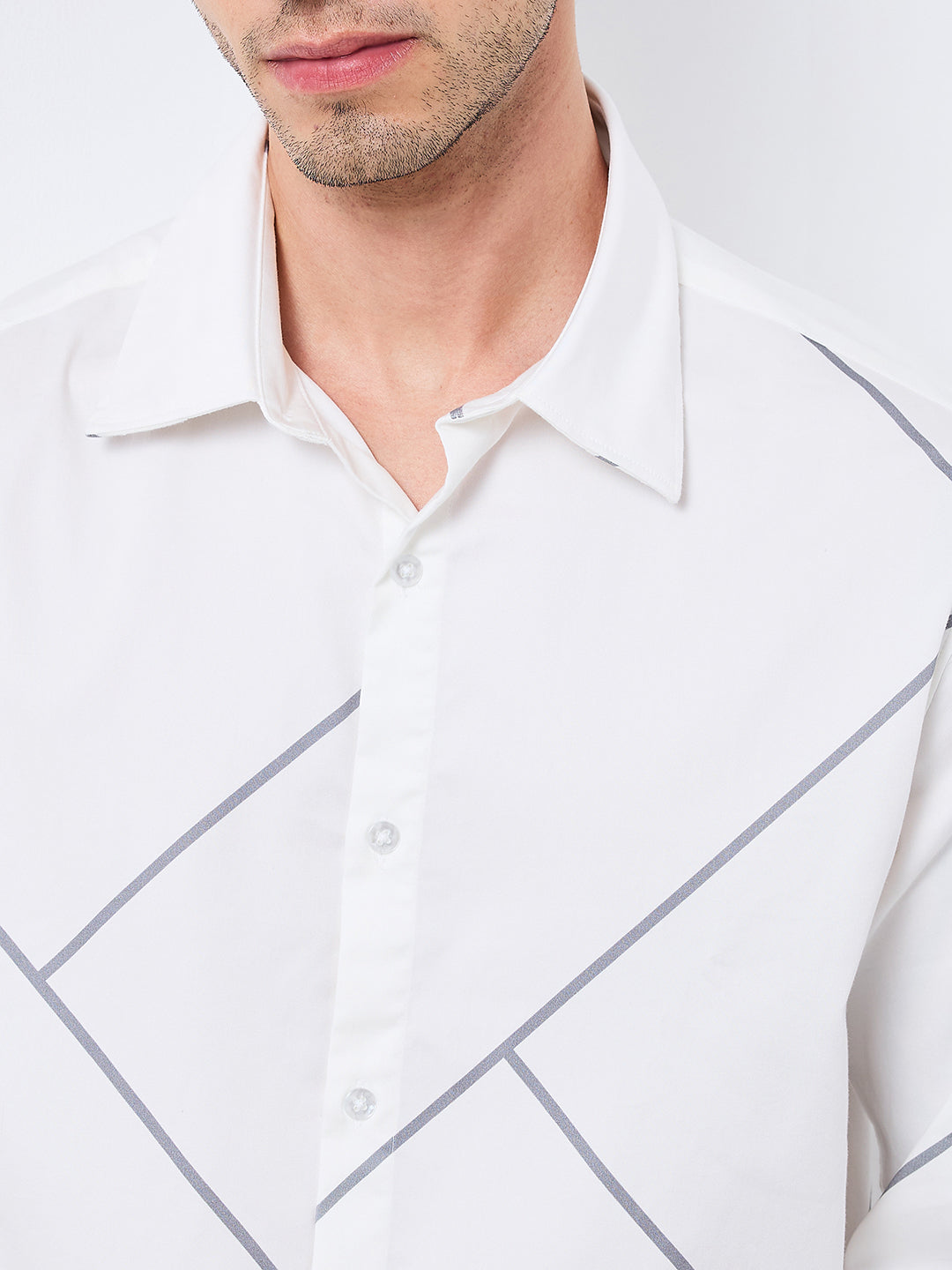 Spykar White Slim Fit Printed Full Sleeve Shirt For Men