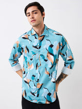 Spykar Slim Fit Blue Printed Casual Shirt For Men