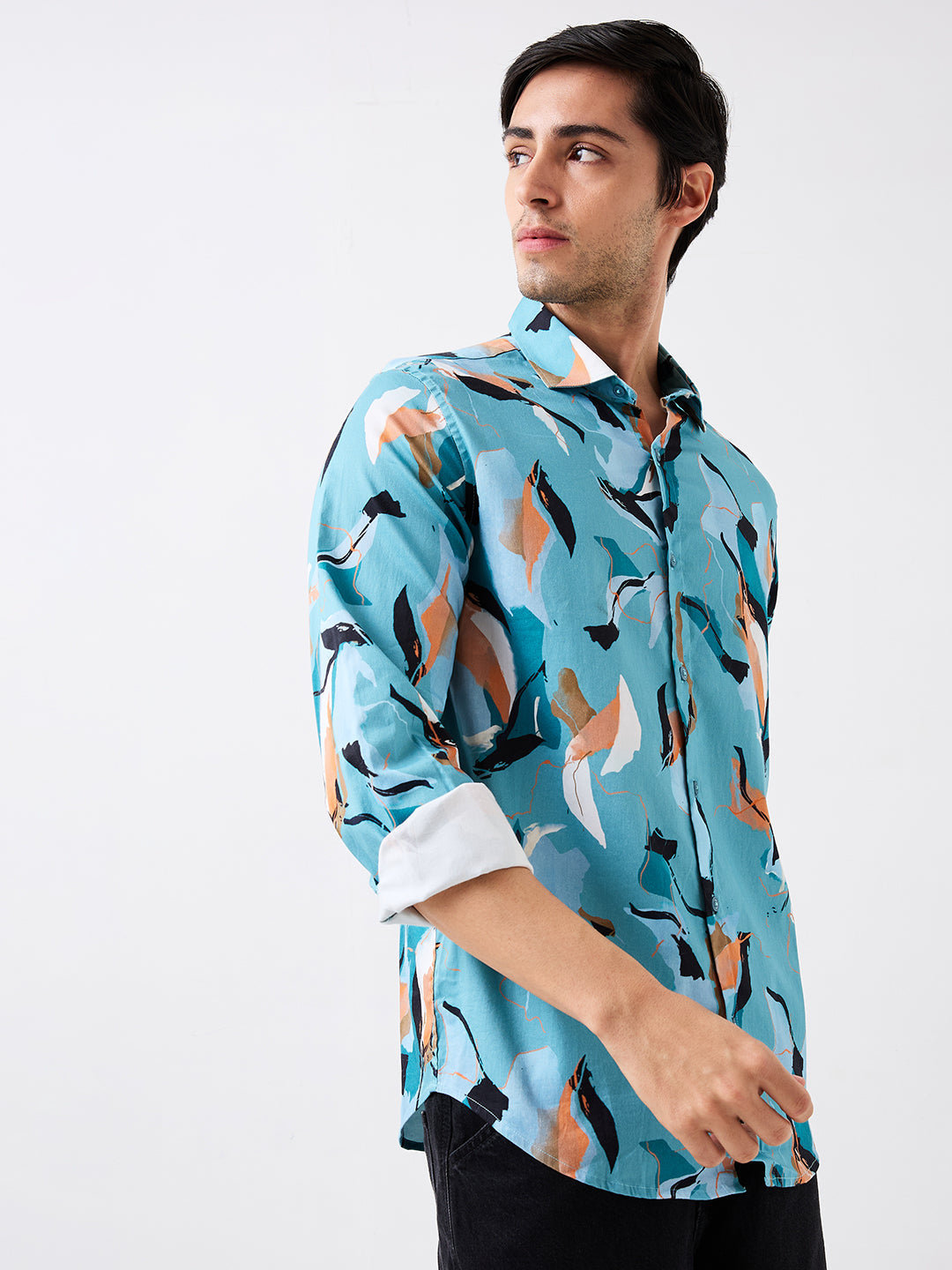 Spykar Slim Fit Blue Printed Casual Shirt For Men