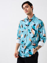 Spykar Slim Fit Blue Printed Casual Shirt For Men