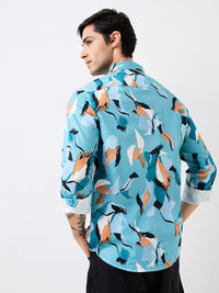 Spykar Slim Fit Blue Printed Casual Shirt For Men