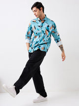 Spykar Slim Fit Blue Printed Casual Shirt For Men