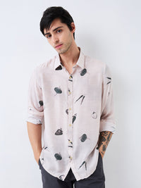 Men Shirt Print Off-White Slim Fit