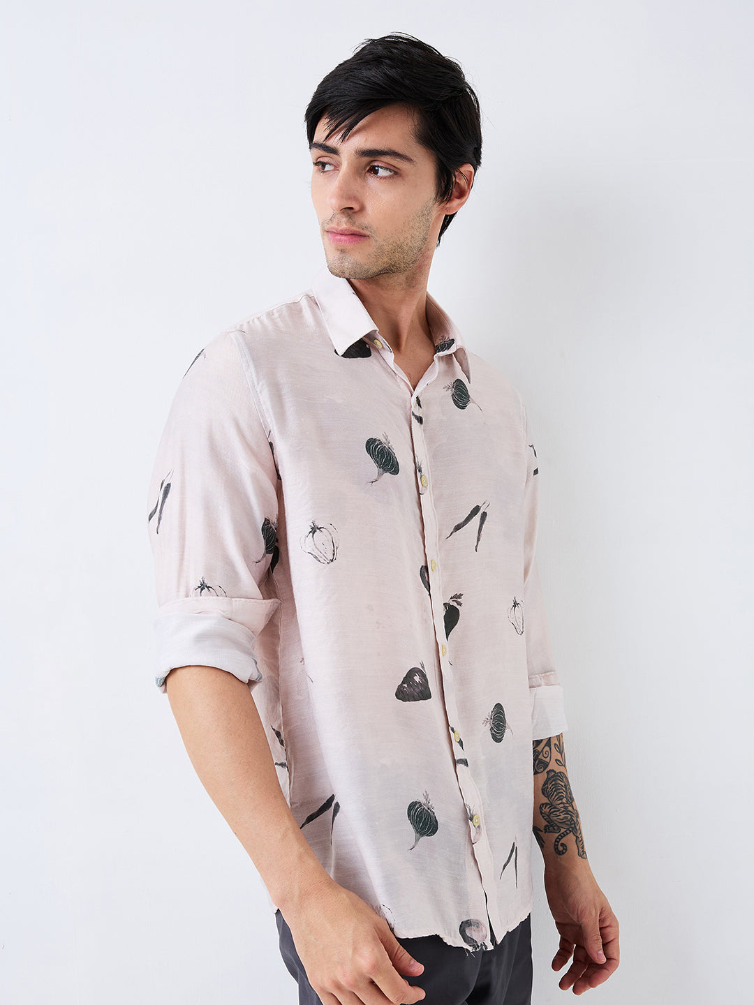 Men Shirt Print Off-White Slim Fit