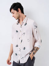 Men Shirt Print Off-White Slim Fit