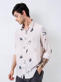 Men Shirt Print Off-White Slim Fit