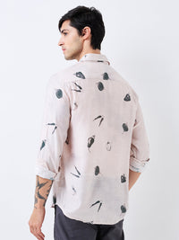 Men Shirt Print Off-White Slim Fit