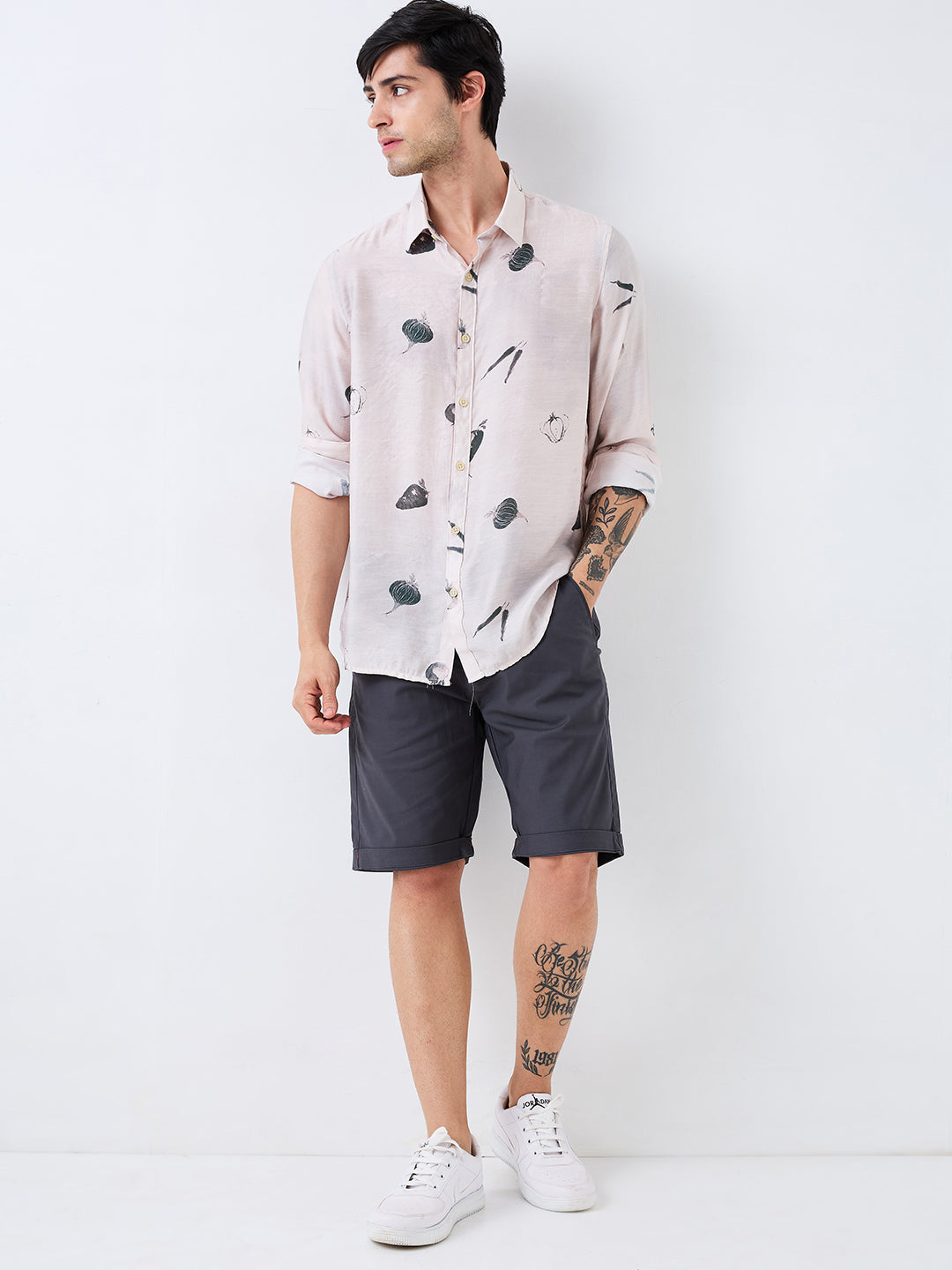 Men Shirt Print Off-White Slim Fit