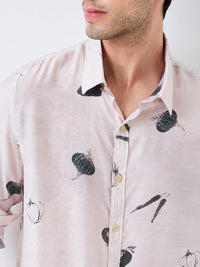 Men Shirt Print Off-White Slim Fit
