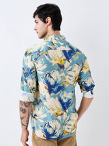 Men Shirt Print Blue Slim Fit