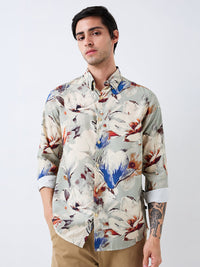 Men Shirt Print Grey Slim Fit