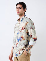 Men Shirt Print Grey Slim Fit