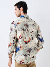 Men Shirt Print Grey Slim Fit