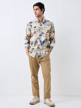 Men Shirt Print Grey Slim Fit