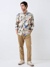 Men Shirt Print Grey Slim Fit